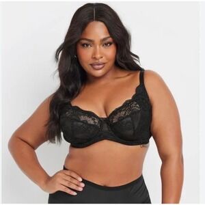 CURVE MUSE Sexy Black Lace Bra Balconette Unlined Underwire Plus Size 34DDDD 34G